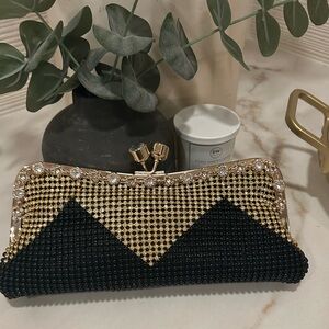 Chic Black and Gold Beaded Clutch